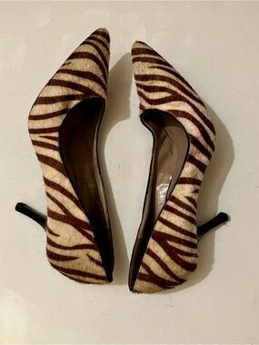 Tan and Brown Zebra Print Pointed-Toe Women’s Pumps by Nine & CO.